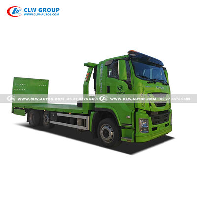Isuzu FVR Flatbed Tow Truck with Heavy-Duty Flatbed Design, 300 HP Engine, and 10 Ton Winch for Reliable Recovery