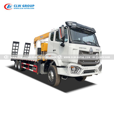 Sinotruk HOWO NX 6x4 Flatbed Truck with 5-Ton XCMG Straight Boom Crane, 380HP Diesel Engine, and 5,300mm × 2,300mm Flatbed Deck